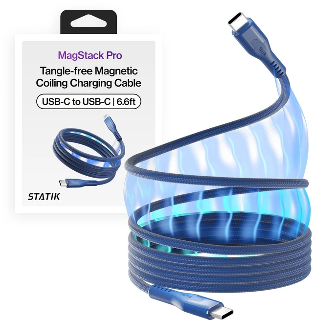 Main image of Statik MagStack Pro USB C to USB C Coiling Magnetic Charging Cable,100W