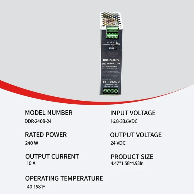Alt view image 2 of 5 - DDR-240B-24 24V 10A DC-DC Converter, Ultra Slim, 16.8-33.6VDC Input, Railway Applications
