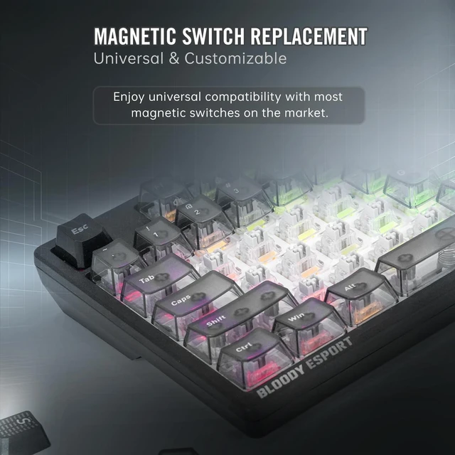 Alt view image 4 of 5 - Bloody MS76 Hall Effect Magnetic Gaming Keyboard Exact Reset System Analog Control 82 Key RGB Wired (Stellar Black)