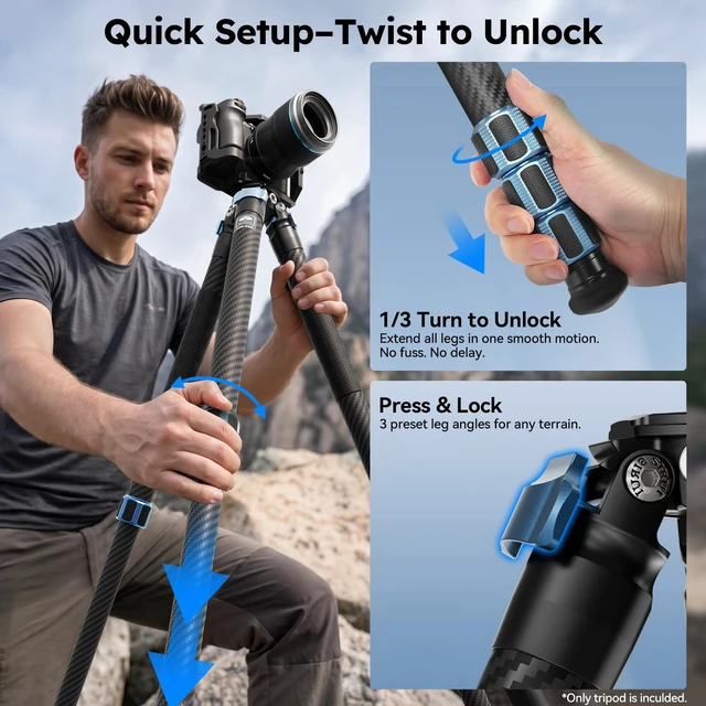 Alt view image 2 of 5 - SIRUI 57"/145cm Carbon Fiber Camera Tripod, Max Laod 20KG, AM-324