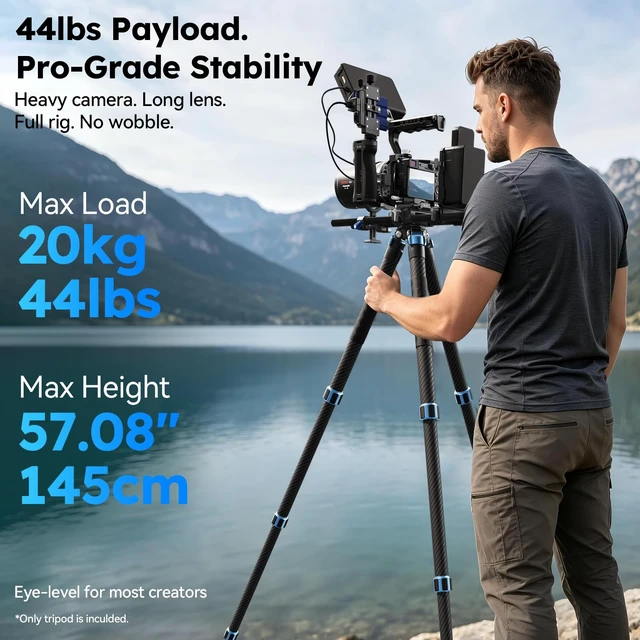 Alt view image 3 of 5 - SIRUI 57"/145cm Carbon Fiber Camera Tripod, Max Laod 20KG, AM-324