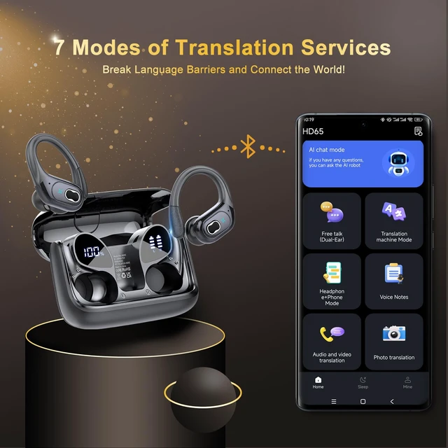 Alt view image 2 of 5 - AI Real Time Translation Earbuds, Bluetooth 5.4 Translator Earphones, Black