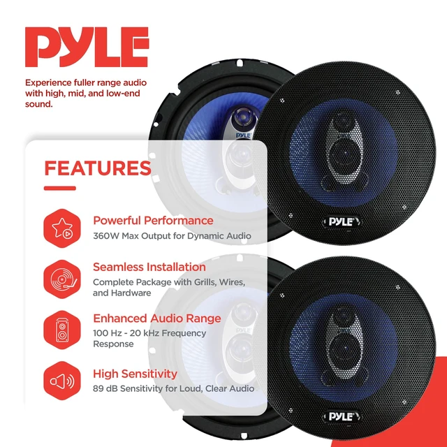 Alt view image 2 of 5 - 4 New Pyle PL63BL 6.5" 720 Watt 3-Way Car Audio Coaxial Speakers Blue Stereo