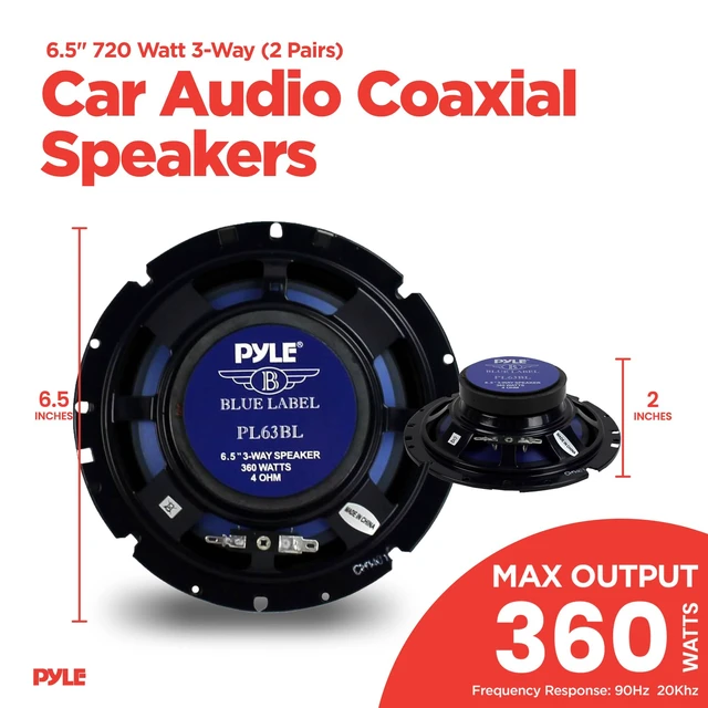 Alt view image 3 of 5 - 4 New Pyle PL63BL 6.5" 720 Watt 3-Way Car Audio Coaxial Speakers Blue Stereo