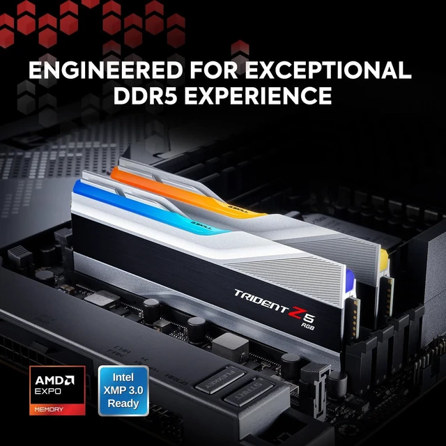 Alt view image 2 of 5 - G.SKILL Trident Z5 RGB Series DDR5 RAM (Intel XMP 3.0 & AMD EXPO) 32GB (2x16GB) Up to 6000MT/s* CL36-36-36-96 1.35V Desktop Computer Memory U-DIMM - Metallic Silver (F5-6000J3636F16GX2-TZ5