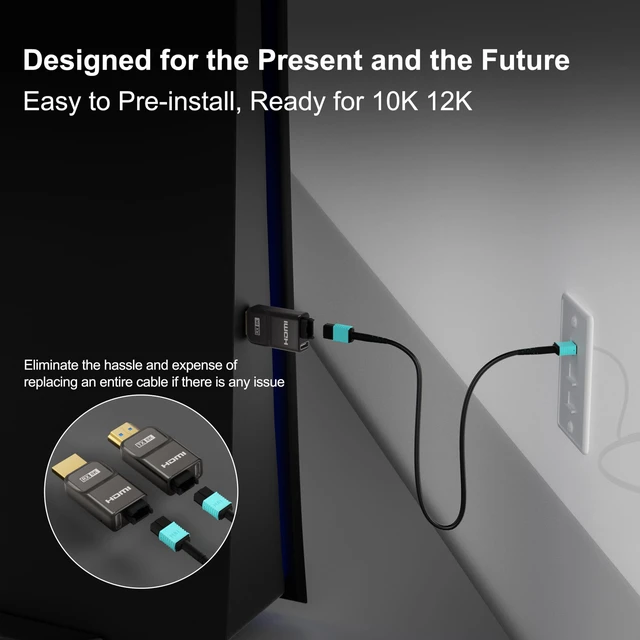 Alt view image 3 of 5 - RUIPRO 8K Detachable Full Fiber Optic Armored HDMI 2.1 Cable, 48Gbps, 6FT