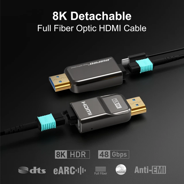 Alt view image 2 of 5 - RUIPRO 8K Detachable Full Fiber Optic Armored HDMI 2.1 Cable, 48Gbps, 6FT