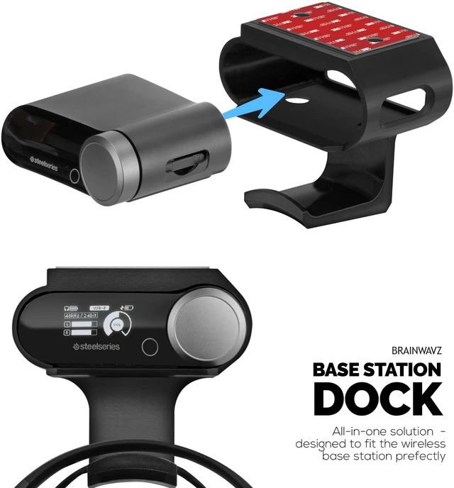 Alt view image 5 of 5 - Under Desk Headphone Hanger Stand for Steelseries Arctis Nova Pro, Elite and Pro Omni Wireless Headsets with Dock for the Wireless Base Station by Brainwavz (HPS02)
