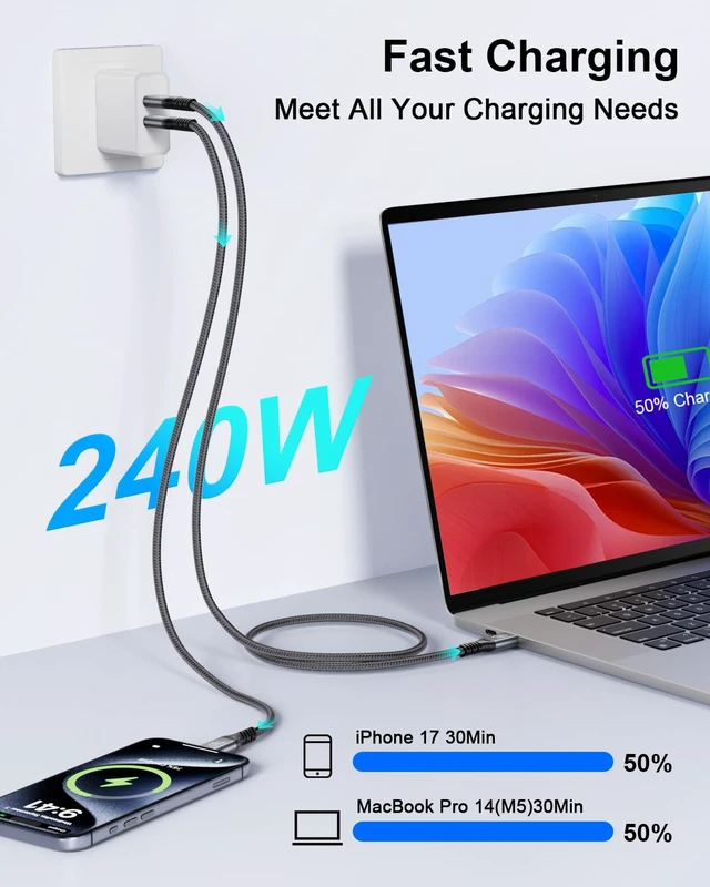 Alt view image 4 of 5 - OHBUYAGN USB 4 for Thunderbolt 5 Cable 6.6FT/2M, 80Gbps 240W, Dual 8K@60Hz