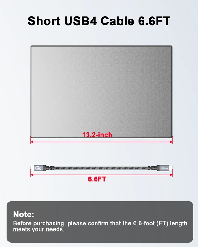 Alt view image 5 of 5 - OHBUYAGN USB 4 for Thunderbolt 5 Cable 6.6FT/2M, 80Gbps 240W, Dual 8K@60Hz