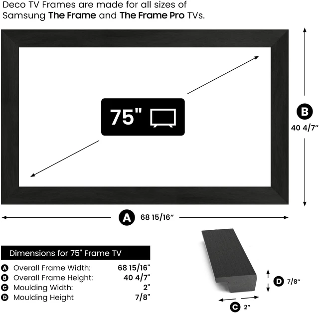 Alt view image 4 of 5 - Museum Espresso 75" Deco TV Frame for Samsung The Frame/Pro TVs