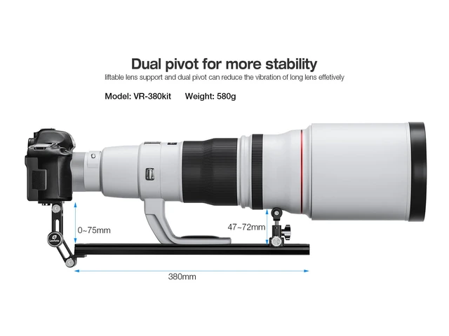 Alt view image 3 of 5 - Leofoto VR-380Kit Updated 380mm Dual Pivot Long Lens Support for Manfrotto/Sachtler Tripod Head