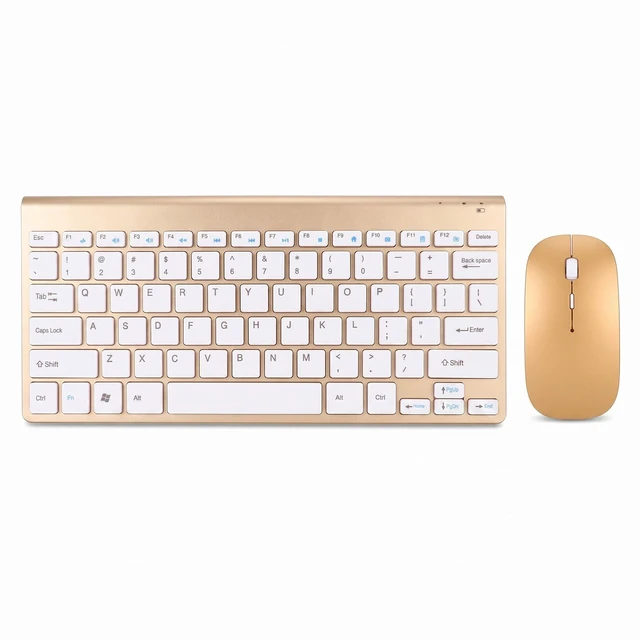 Main image of Smart Keyboard Mouse Kit, Ultra Thin Light LED Indicator Power Saving, Easy Battery Replacement, Stylish Fashion Design (Gold)