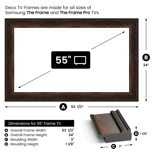 Alt view image 5 of 5 - Burlwood 55" Deco TV Frame for Samsung The Frame/Pro TVs