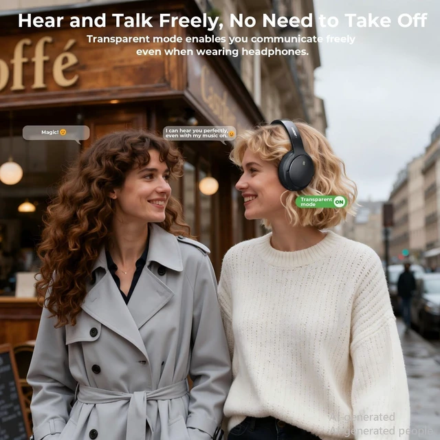 Alt view image 3 of 5 - FXWONTY Hybrid Active Noise Cancelling Headphones, Wireless Bluetooth 5.4 Over Ear Headphones & Fast Charging, Hi-Res Audio, Deep Bass, Transparency Mode, 70h Playtime, Comfort for Travel/Offic