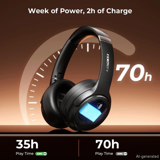 Alt view image 5 of 5 - FXWONTY Hybrid Active Noise Cancelling Headphones, Wireless Bluetooth 5.4 Over Ear Headphones & Fast Charging, Hi-Res Audio, Deep Bass, Transparency Mode, 70h Playtime, Comfort for Travel/Offic