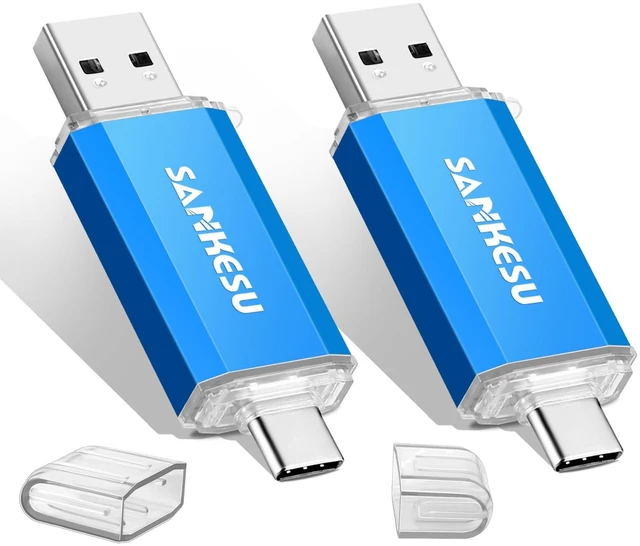 Main image of 2 Pack 64GB USB C Flash Drive, Jump Drive USB-A & Type-C OTG Memory Stick, Dual Thumb Drive for PC/Laptop/Type C Cell Phone and Tablet (Blue)