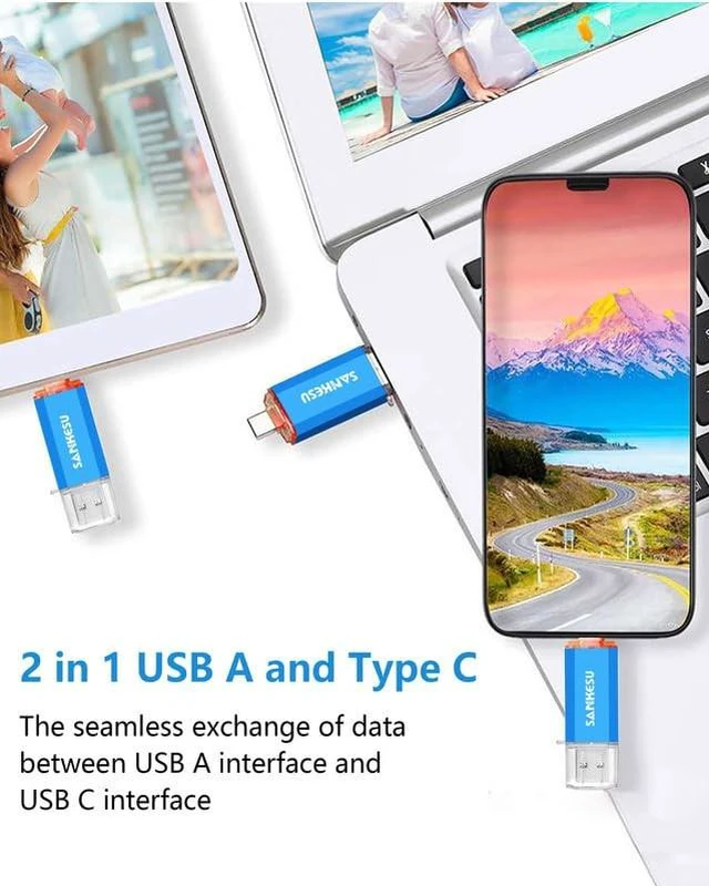 Alt view image 5 of 5 - 2 Pack 64GB USB C Flash Drive, Jump Drive USB-A & Type-C OTG Memory Stick, Dual Thumb Drive for PC/Laptop/Type C Cell Phone and Tablet (Blue)