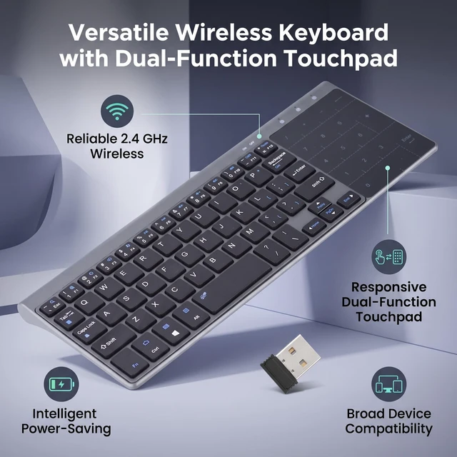 Alt view image 3 of 5 - 2.4Ghz Mini Wireless Keyboard with Touchpad Numeric Keypad Portable Ultrathin Remote Keyboard Mouse Combo
