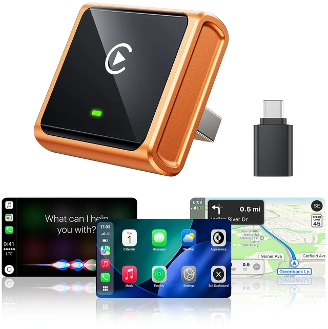 Main image of Mini Wireless CarPlay Adapter for iPhone Apple, USB-A/C Plug & Play