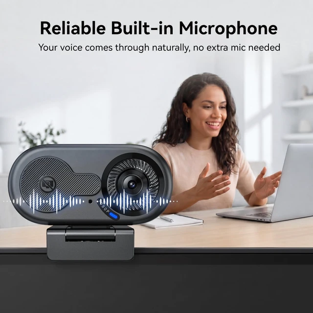 Alt view image 3 of 5 - EMEET C100 1080P Webcam for PC w/Rotating Privacy Cover, Mic & Metal Clip