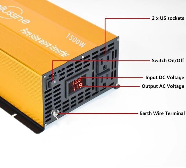 Alt view image 2 of 5 - 1500W Pure Sine Wave Inverter-12V DC to 110V 120V AC