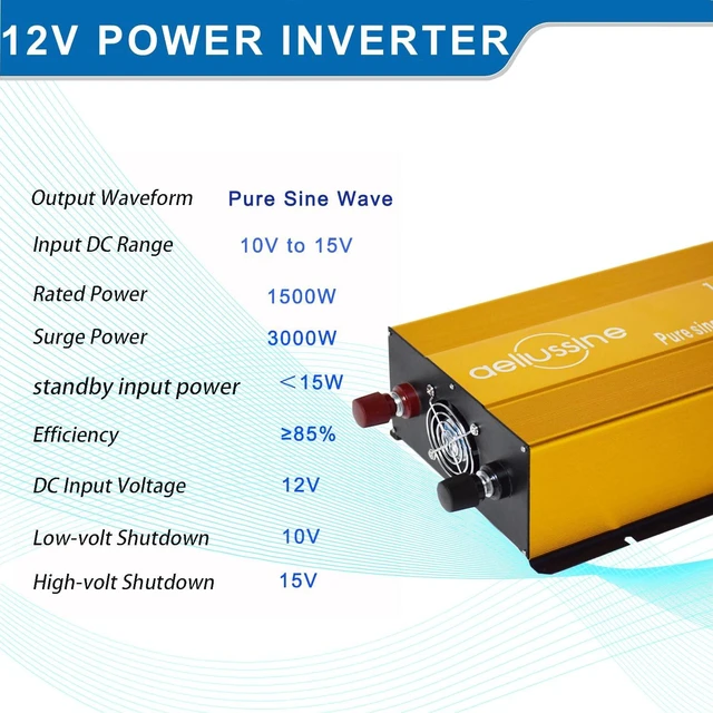 Alt view image 5 of 5 - 1500W Pure Sine Wave Inverter-12V DC to 110V 120V AC