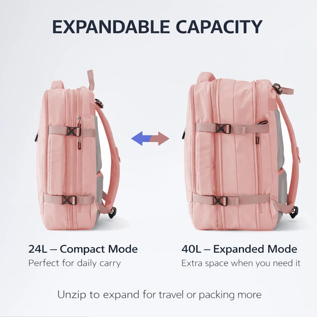 Alt view image 2 of 5 - Zeproage Travel Backpack, Expandable Large Capacity Business Work, Water Repellent Carry On Daypack with USB Charging Port, Fit 17 Inch Laptop, Bag for Men and Women, Pink