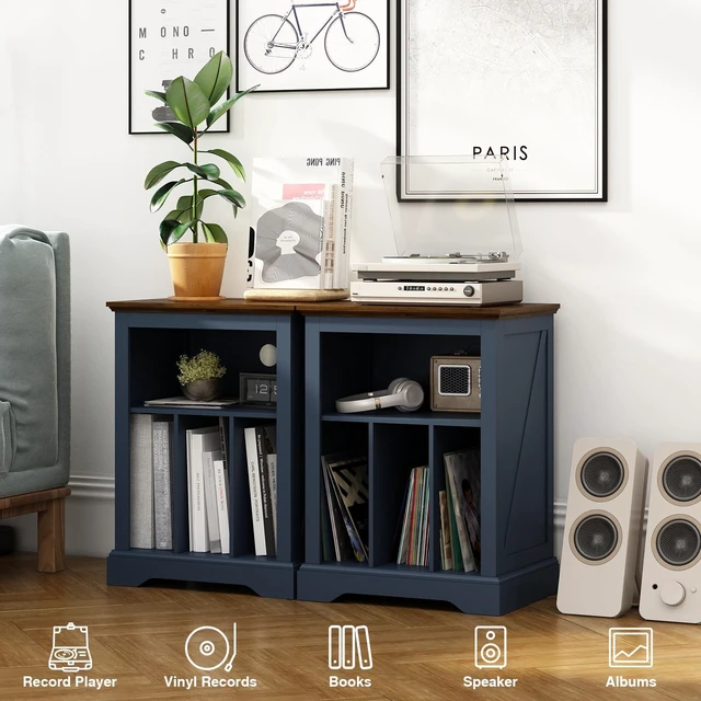 Alt view image 2 of 5 - RowyPoey Large Farmhouse Record Player Stand, 31.5" Turntable Stand, Blue