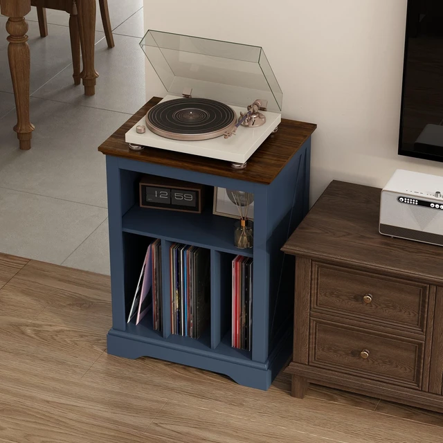 Alt view image 5 of 5 - RowyPoey Large Farmhouse Record Player Stand, 31.5" Turntable Stand, Blue