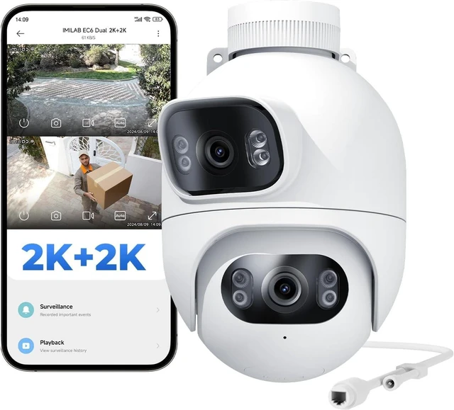 Main image of IMILAB EC6 Dual 2K+2K Plug-in Outdoor Security Camera: Outdoor Camera for Home Security w/Motion Spotlight & Siren, Wired 360 Rotate Cam, Person Tracking, 24/7 Recording, Color Night Vision