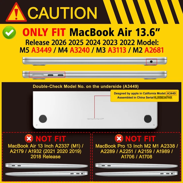 Alt view image 2 of 5 - Mektron Case for 2026 MacBook Air 13-inch M5 Laptop A3449 with 13.6-inch Liquid Retina Display, 2025 2024 2022 M4/M3/M2 MacBook Air 13" Hard Shell Cover A3240 A3113 A2681, Bows C355-Glitter Blue