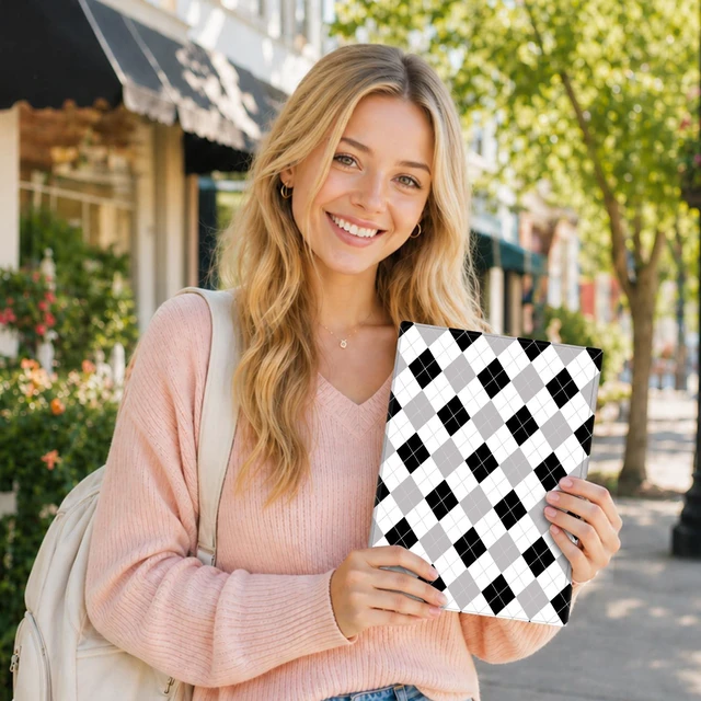 Alt view image 3 of 5 - Mewealth Keyboard Case for iPad 11th 10th Generation with Pencil Holder, Wireless Keyboard Cover for 11th A16 11-inch 2025, 10th Gen 10.9 Inch 2022, Diamond Checkered Plaid Black-Grey-White