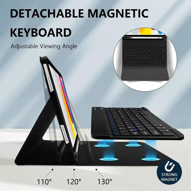 Alt view image 4 of 5 - Mewealth Keyboard Case for iPad 11th 10th Generation with Pencil Holder, Wireless Keyboard Cover for 11th A16 11-inch 2025, 10th Gen 10.9 Inch 2022, Diamond Checkered Plaid Black-Grey-White