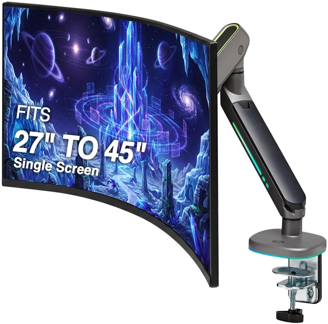 Main image of AVLT Single 27-45 RGB Gaming Monitor Arm Desk Mount - Dark Gray