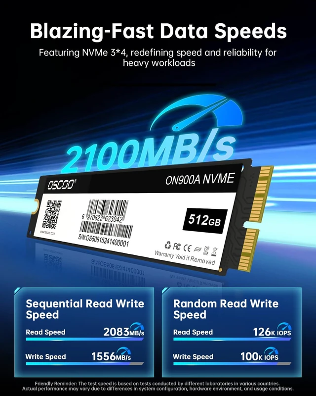 Alt view image 2 of 5 - OSCOO 1TB NVMe SSD for MacBook - PCIe Gen3.0x4 SSD, Up to 2100MB/s