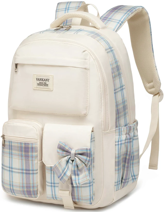 Main image of VANKANY Schoolbag for Teen Girls, Cute Book Bag Backpack with 17.3in Laptop Compartment for Big Student Women College Mochilas Escolares para Ninas (Beige)
