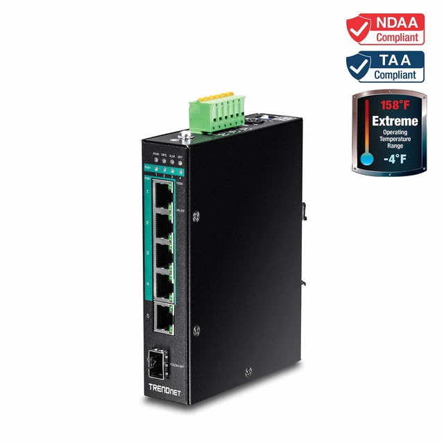 Alt view image 2 of 5 - TRENDnet 5-Port Hardened Industrial Gigabit PoE+ DIN-Rail Switch,TI-PG541