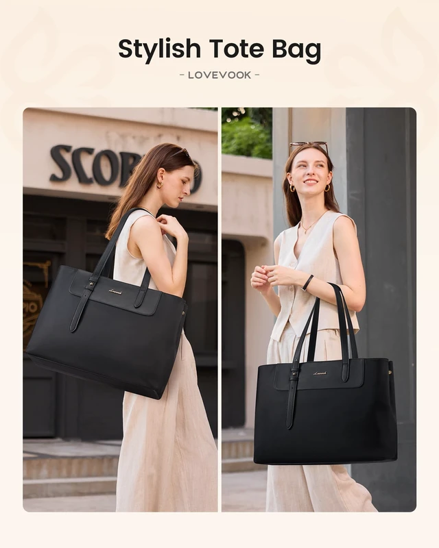 Alt view image 2 of 5 - LOVEVOOK Laptop Tote Bag for Women 15.6 Inch, Water-Resistant Work Tote Bag Large Capacity Computer Bag Briefcase Handbag for Office Business Travel Teacher Nurse, Nylon & PU, Black