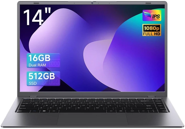Main image of 14 Inch Laptop, 16GB RAM 512GB SSD, FHD IPS Display, Student & Home Use