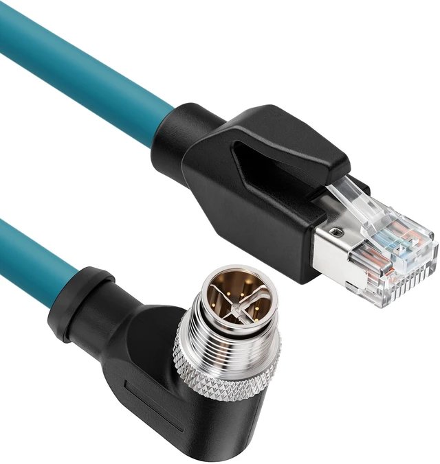 Main image of SZRMCC M12 8 Pin X-Coded Male Right Angle to RJ45 Ethernet Cable Cat7e Gigabit Shielded Waterproof Network Cable for Basler GigE Cognex in-Sight Industrial Camera Vision Sensors (Blue,8M)