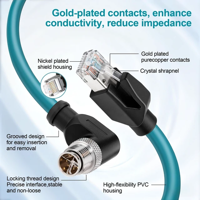 Alt view image 2 of 5 - SZRMCC M12 8 Pin X-Coded Male Right Angle to RJ45 Ethernet Cable Cat7e Gigabit Shielded Waterproof Network Cable for Basler GigE Cognex in-Sight Industrial Camera Vision Sensors (Blue,8M)