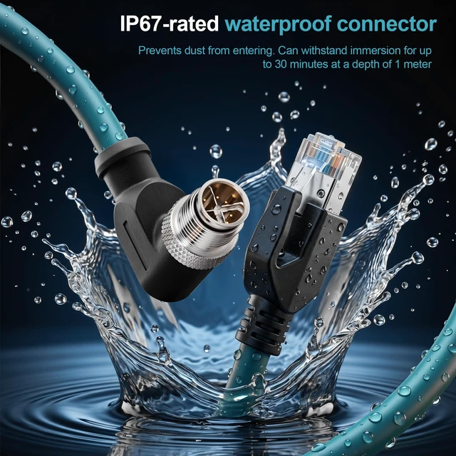 Alt view image 3 of 5 - SZRMCC M12 8 Pin X-Coded Male Right Angle to RJ45 Ethernet Cable Cat7e Gigabit Shielded Waterproof Network Cable for Basler GigE Cognex in-Sight Industrial Camera Vision Sensors (Blue,8M)