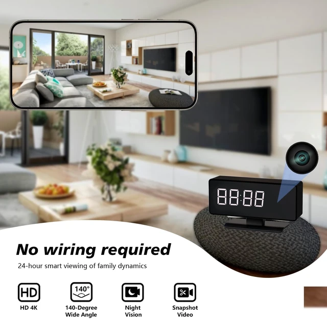 Alt view image 2 of 5 - fijawee WiFi Hidden Full HD 4k Camera Clock - Nanny Cam with 145 Wide-Angle Lens, Night Vision & Motion Detection, Wireless Indoor Hidden Camera for Home Security Monitoring Remote Live Stream