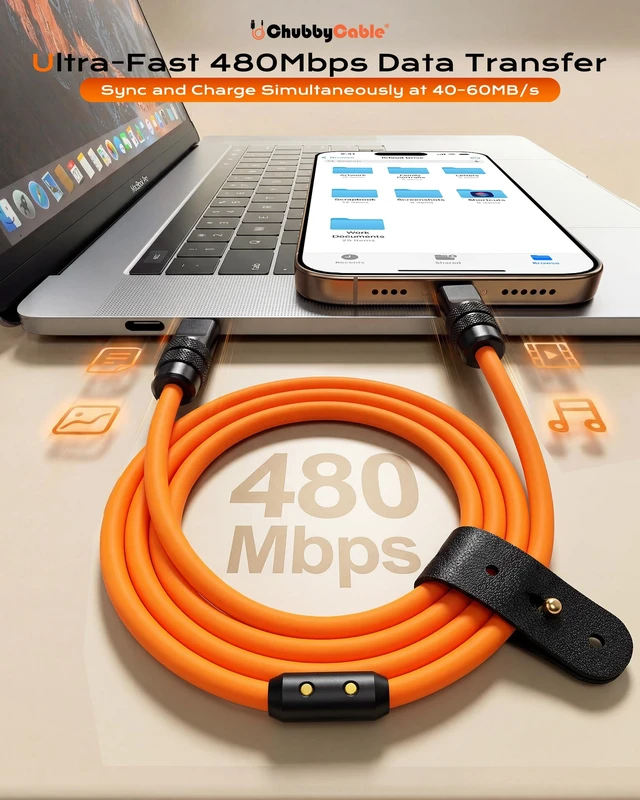 Alt view image 3 of 5 - chubbycable 120W USB-A to C Cable Silicone Charging Cord, White, 6.6FT