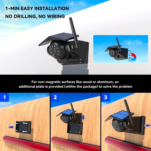 Alt view image 2 of 5 - Rvsisytm Magnetic Solar Wireless Backup Camera, 10000mAh Rechargeable Battery Powered Reversing Camera, 1-Min Easy Installation, App Control, for Trailer, RV, Truck, SUV, Van