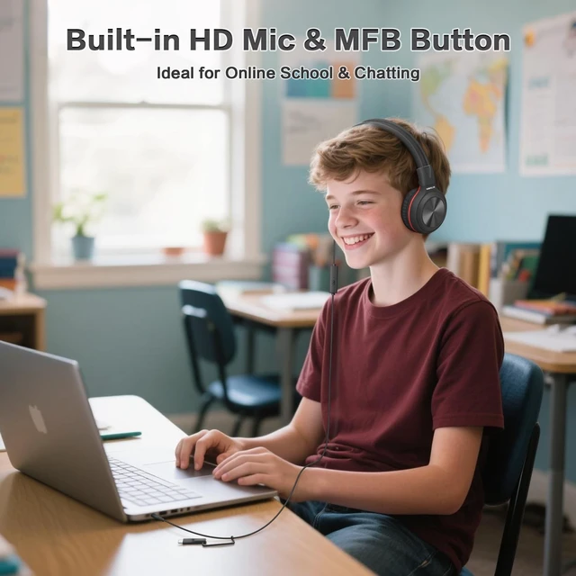 Alt view image 4 of 5 - SIMOLIO Manyshare Kid Headphone, USB-C & 3.5mm Wired Headphone for School