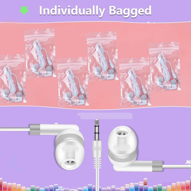 Alt view image 5 of 5 - YFSFQS Bulk Earbuds for Kids Classroom Wired 3.5mm On Ear White 200 Pack
