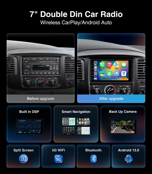 Alt view image 2 of 5 - AINAVI 7" 2+32G Android Double Din Car Radio Stereo Touchscreen CarPlay/Wired Android Auto, 1280 * 720 QLED/SWC/Bluetooth AM/FM (No Backup Camera)