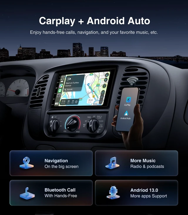 Alt view image 3 of 5 - AINAVI 7" 2+32G Android Double Din Car Radio Stereo Touchscreen CarPlay/Wired Android Auto, 1280 * 720 QLED/SWC/Bluetooth AM/FM (No Backup Camera)